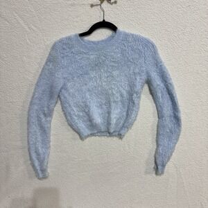 Forever 21 Fuzzy Cropped Sweater Light Blue Size Small Cozy Knit Pullover
